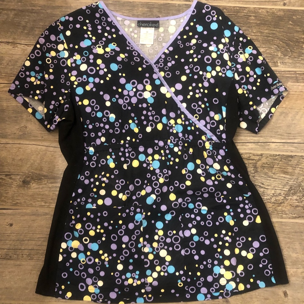 Cherokee Pock-a dot Stretch Scrub Top, Medium